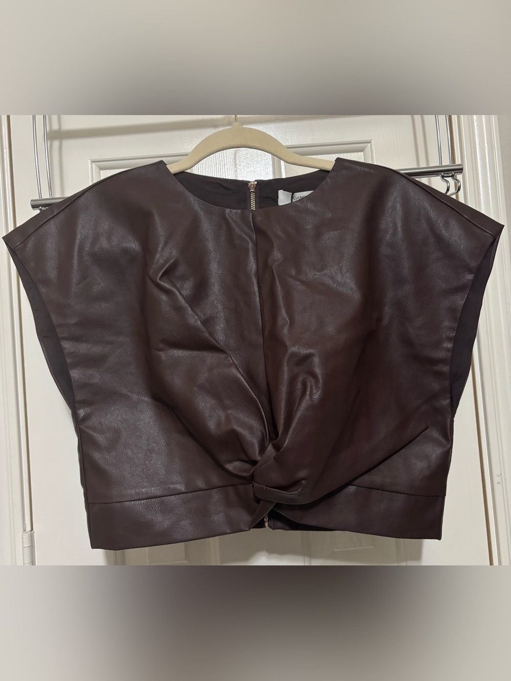 Commense Twist-Front Faux Leather Jacket - Deep Brown